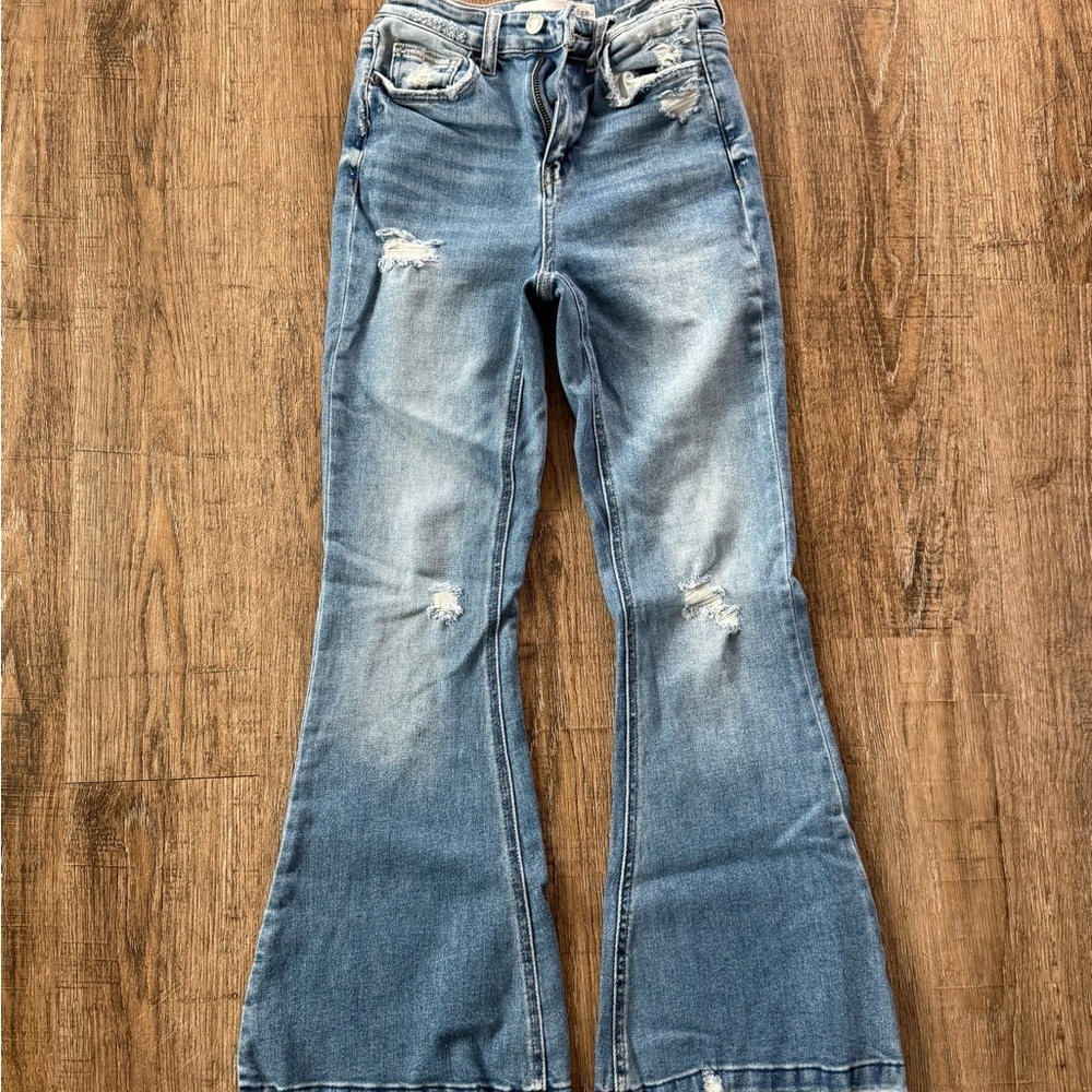 Classic Blue Distressed Flare Jeans